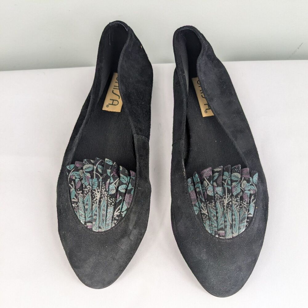 Vintage Unisa Flats Shoes Suede 80s 90s Eclectic Funky Purple Black Leather 9